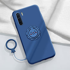 Ultra-thin Silicone Gel Soft Case Cover with Magnetic Finger Ring Stand T04 for Oppo F15 Blue