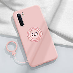 Ultra-thin Silicone Gel Soft Case Cover with Magnetic Finger Ring Stand T04 for Oppo F15 Pink