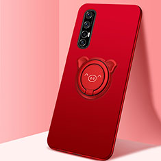 Ultra-thin Silicone Gel Soft Case Cover with Magnetic Finger Ring Stand T04 for Oppo Find X2 Neo Red