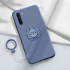 Ultra-thin Silicone Gel Soft Case Cover with Magnetic Finger Ring Stand T04 for Oppo Reno3 Gray