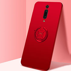 Ultra-thin Silicone Gel Soft Case Cover with Magnetic Finger Ring Stand T04 for Xiaomi Mi 9T Pro Red