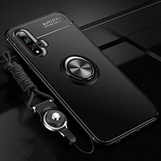 Ultra-thin Silicone Gel Soft Case Cover with Magnetic Finger Ring Stand T05 for Huawei Nova 5 Pro Black