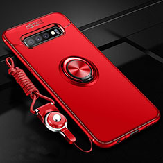 Ultra-thin Silicone Gel Soft Case Cover with Magnetic Finger Ring Stand T05 for Samsung Galaxy S10 Plus Red