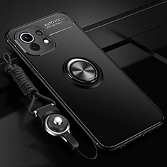 Ultra-thin Silicone Gel Soft Case Cover with Magnetic Finger Ring Stand T05 for Xiaomi Mi 11 Lite 4G Black