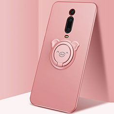 Ultra-thin Silicone Gel Soft Case Cover with Magnetic Finger Ring Stand T05 for Xiaomi Redmi K20 Pink