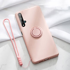 Ultra-thin Silicone Gel Soft Case Cover with Magnetic Finger Ring Stand T06 for Huawei Honor 20 Pink