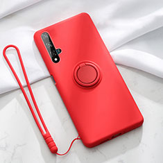 Ultra-thin Silicone Gel Soft Case Cover with Magnetic Finger Ring Stand T06 for Huawei Honor 20S Red
