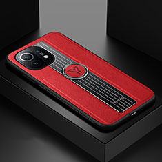 Ultra-thin Silicone Gel Soft Case Cover with Magnetic Finger Ring Stand T06 for Xiaomi Mi 11 5G Red