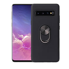 Ultra-thin Silicone Gel Soft Case Cover with Magnetic Finger Ring Stand T07 for Samsung Galaxy S10 5G Black