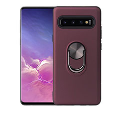 Ultra-thin Silicone Gel Soft Case Cover with Magnetic Finger Ring Stand T07 for Samsung Galaxy S10 5G Red Wine