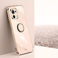 Ultra-thin Silicone Gel Soft Case Cover with Magnetic Finger Ring Stand T07 for Xiaomi Mi 11 5G Gold