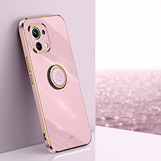 Ultra-thin Silicone Gel Soft Case Cover with Magnetic Finger Ring Stand T07 for Xiaomi Mi 11 Lite 5G Pink