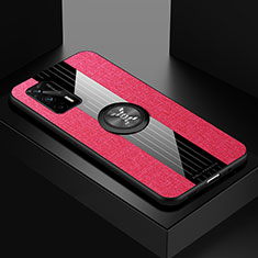 Ultra-thin Silicone Gel Soft Case Cover with Magnetic Finger Ring Stand X01L for Realme GT 5G Red