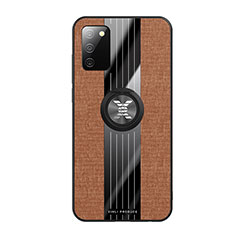Ultra-thin Silicone Gel Soft Case Cover with Magnetic Finger Ring Stand X01L for Samsung Galaxy A03s Brown
