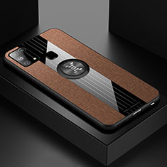 Ultra-thin Silicone Gel Soft Case Cover with Magnetic Finger Ring Stand X01L for Samsung Galaxy M31 Prime Edition Brown