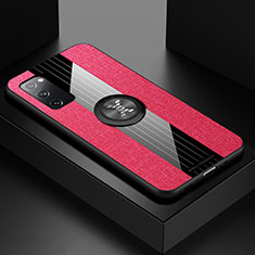 Ultra-thin Silicone Gel Soft Case Cover with Magnetic Finger Ring Stand X01L for Samsung Galaxy S20 FE 4G Red