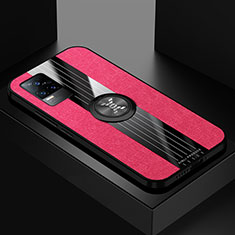 Ultra-thin Silicone Gel Soft Case Cover with Magnetic Finger Ring Stand X01L for Vivo V21e 4G Red