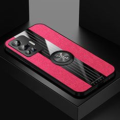 Ultra-thin Silicone Gel Soft Case Cover with Magnetic Finger Ring Stand X01L for Vivo X70 Pro 5G Red