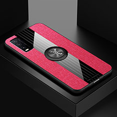 Ultra-thin Silicone Gel Soft Case Cover with Magnetic Finger Ring Stand X01L for Vivo Y12A Red