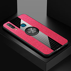 Ultra-thin Silicone Gel Soft Case Cover with Magnetic Finger Ring Stand X01L for Vivo Y15 Red