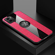 Ultra-thin Silicone Gel Soft Case Cover with Magnetic Finger Ring Stand X01L for Vivo Y15S Red