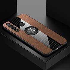 Ultra-thin Silicone Gel Soft Case Cover with Magnetic Finger Ring Stand X01L for Vivo Y19 Brown