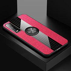 Ultra-thin Silicone Gel Soft Case Cover with Magnetic Finger Ring Stand X01L for Vivo Y70S 5G Red