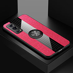 Ultra-thin Silicone Gel Soft Case Cover with Magnetic Finger Ring Stand X01L for Vivo Y72 5G Red