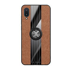 Ultra-thin Silicone Gel Soft Case Cover with Magnetic Finger Ring Stand X02L for Samsung Galaxy A02 Brown