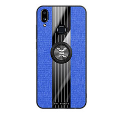 Ultra-thin Silicone Gel Soft Case Cover with Magnetic Finger Ring Stand X02L for Samsung Galaxy A10s Blue