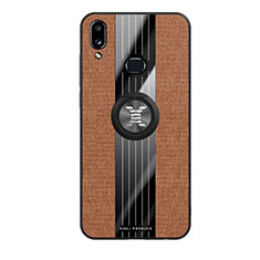 Ultra-thin Silicone Gel Soft Case Cover with Magnetic Finger Ring Stand X02L for Samsung Galaxy A10s Brown