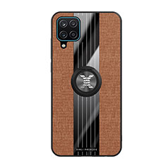 Ultra-thin Silicone Gel Soft Case Cover with Magnetic Finger Ring Stand X02L for Samsung Galaxy A12 5G Brown