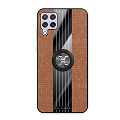 Ultra-thin Silicone Gel Soft Case Cover with Magnetic Finger Ring Stand X02L for Samsung Galaxy A22 4G Brown