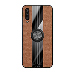 Ultra-thin Silicone Gel Soft Case Cover with Magnetic Finger Ring Stand X02L for Samsung Galaxy A50 Brown