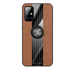 Ultra-thin Silicone Gel Soft Case Cover with Magnetic Finger Ring Stand X02L for Samsung Galaxy A51 4G Brown