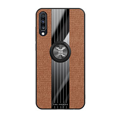 Ultra-thin Silicone Gel Soft Case Cover with Magnetic Finger Ring Stand X02L for Samsung Galaxy A70S Brown