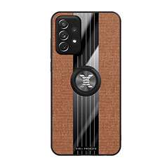 Ultra-thin Silicone Gel Soft Case Cover with Magnetic Finger Ring Stand X02L for Samsung Galaxy A72 4G Brown