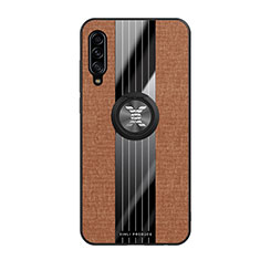 Ultra-thin Silicone Gel Soft Case Cover with Magnetic Finger Ring Stand X02L for Samsung Galaxy A90 5G Brown