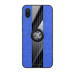 Ultra-thin Silicone Gel Soft Case Cover with Magnetic Finger Ring Stand X02L for Samsung Galaxy M02 Blue