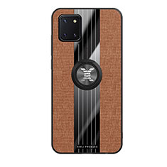 Ultra-thin Silicone Gel Soft Case Cover with Magnetic Finger Ring Stand X02L for Samsung Galaxy M60s Brown