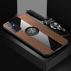 Ultra-thin Silicone Gel Soft Case Cover with Magnetic Finger Ring Stand X03L for OnePlus 9 Pro 5G Brown