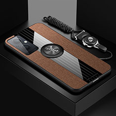 Ultra-thin Silicone Gel Soft Case Cover with Magnetic Finger Ring Stand X03L for Oppo A96 5G Brown