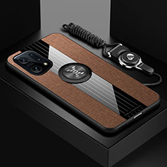 Ultra-thin Silicone Gel Soft Case Cover with Magnetic Finger Ring Stand X03L for Oppo Find X5 Pro 5G Brown