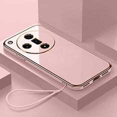 Ultra-thin Silicone Gel Soft Case Cover with Magnetic Finger Ring Stand X03L for Oppo Find X7 5G Pink