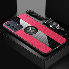 Ultra-thin Silicone Gel Soft Case Cover with Magnetic Finger Ring Stand X03L for Vivo V23 5G Red