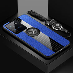 Ultra-thin Silicone Gel Soft Case Cover with Magnetic Finger Ring Stand X03L for Vivo V25e Blue