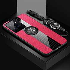 Ultra-thin Silicone Gel Soft Case Cover with Magnetic Finger Ring Stand X03L for Vivo V25e Red