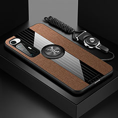 Ultra-thin Silicone Gel Soft Case Cover with Magnetic Finger Ring Stand X03L for Xiaomi Mi 10S 5G Brown