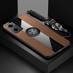 Ultra-thin Silicone Gel Soft Case Cover with Magnetic Finger Ring Stand X03L for Xiaomi Redmi 10 5G Brown