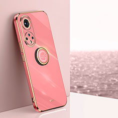 Ultra-thin Silicone Gel Soft Case Cover with Magnetic Finger Ring Stand XL1 for Huawei Honor 50 Pro 5G Hot Pink